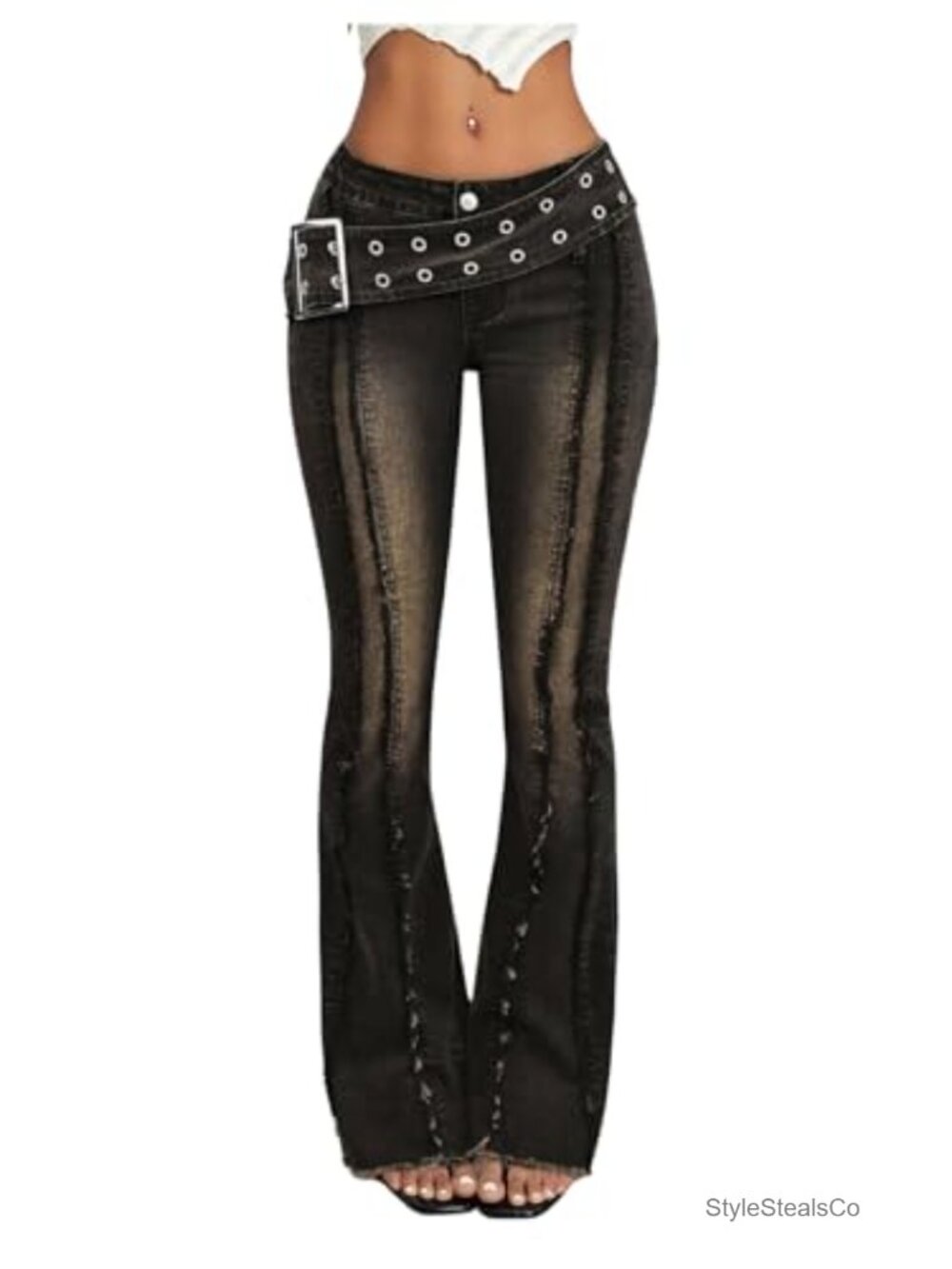 Y2K Grunge Raw Trim Flare Jeans Low Rise Bootcut Pants